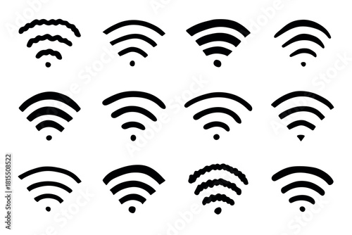 Set of hand drawn free wifi spot zone sign Public wi-fi area sign Wireless internet clipart in doodle style Single element for print, web, design, decor 3G, 4G, 5G, 6G, IoT