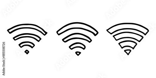 Set of hand drawn free wifi spot zone sign Public wi-fi area sign Wireless internet clipart in doodle style Single element for print, web, design, decor 3G, 4G, 5G, 6G, IoT
