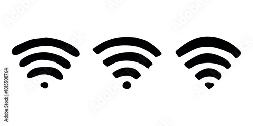 Set of hand drawn free wifi spot zone sign Public wi-fi area sign Wireless internet clipart in doodle style Single element for print, web, design, decor 3G, 4G, 5G, 6G, IoT
