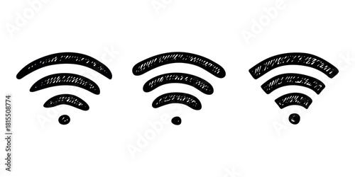 Set of hand drawn free wifi spot zone sign Public wi-fi area sign Wireless internet clipart in doodle style Single element for print, web, design, decor 3G, 4G, 5G, 6G, IoT
