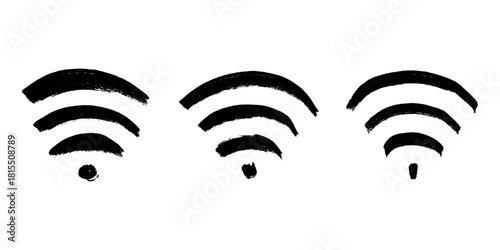 Set of hand drawn free wifi spot zone sign Public wi-fi area sign Wireless internet clipart in doodle style Single element for print, web, design, decor 3G, 4G, 5G, 6G, IoT