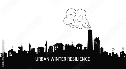 Smokestack in a city skyline on a cold winter day