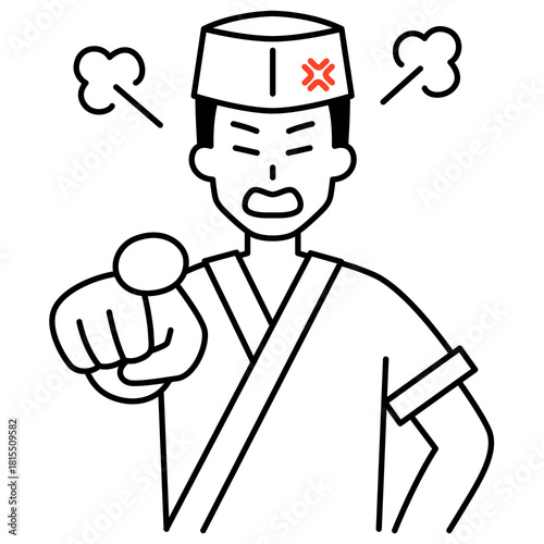 指差して怒る和食店の男性店員