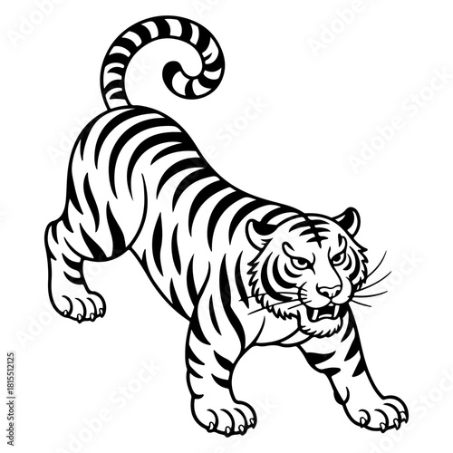 Tiger Asian tatoo style line drawing vector illustration
