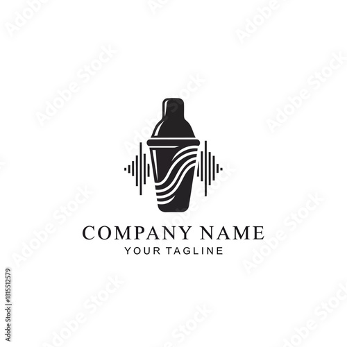 Elegant cocktail shaker logo design with sound wave elements for branding.