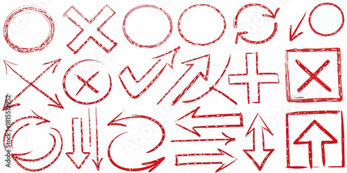 Hand Drawn Red Arrows and Symbols for Creative Projects, Perfect for Infographics, Presentations, and Designs That Need a Touch of Artistic Flair