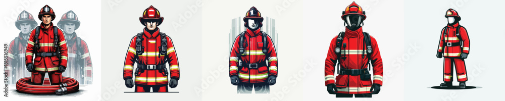Obraz premium vector image of a man wearing a firefighter uniform on a white background
