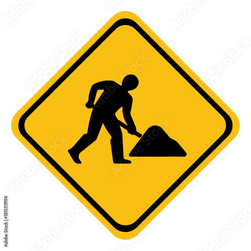 A vector graphic of a standard under construction or road work ahead warning sign, isolated on a white background. Designed for web and software interfaces.