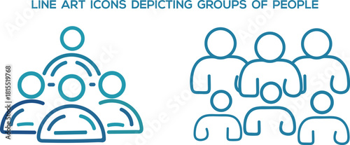 Two distinct group icon styles representing people in a team or community setting