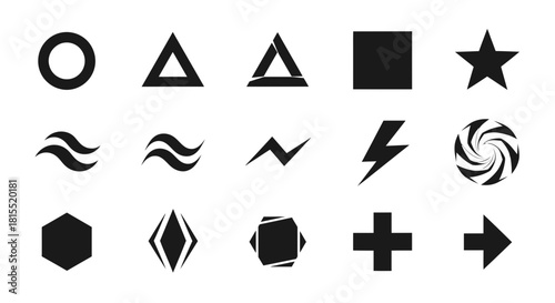 Bold geometric shapes ready for design projects, perfect for logos, icons, and creative graphics. A versatile collection for branding and visual communication needs