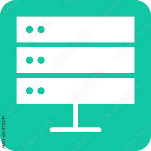 Simple white server rack icon with three levels and two dots on each level against a teal background