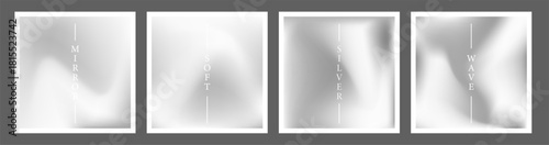 Aesthetic metal art print. Subtle silver mirror gradient with chrome texture for minimalist home decor. Vector illustration.