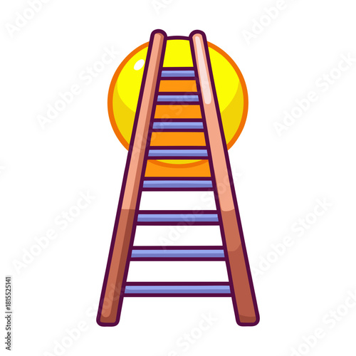 Cartoon Ladder Reaching a Bright Glowing Sun with Illustration