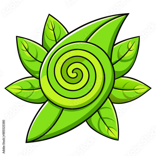 A green leafy spiral with eco energy lines in vibrant style