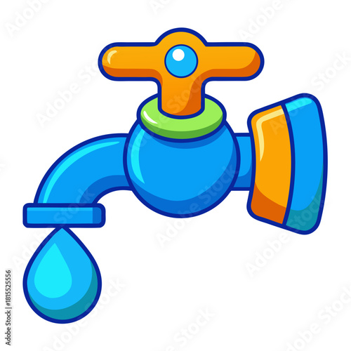 Cartoon Faucet with a Water Drop Saving Resources