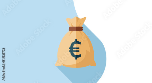 Illustration of a money bag with a euro symbol on a light blue and white background.