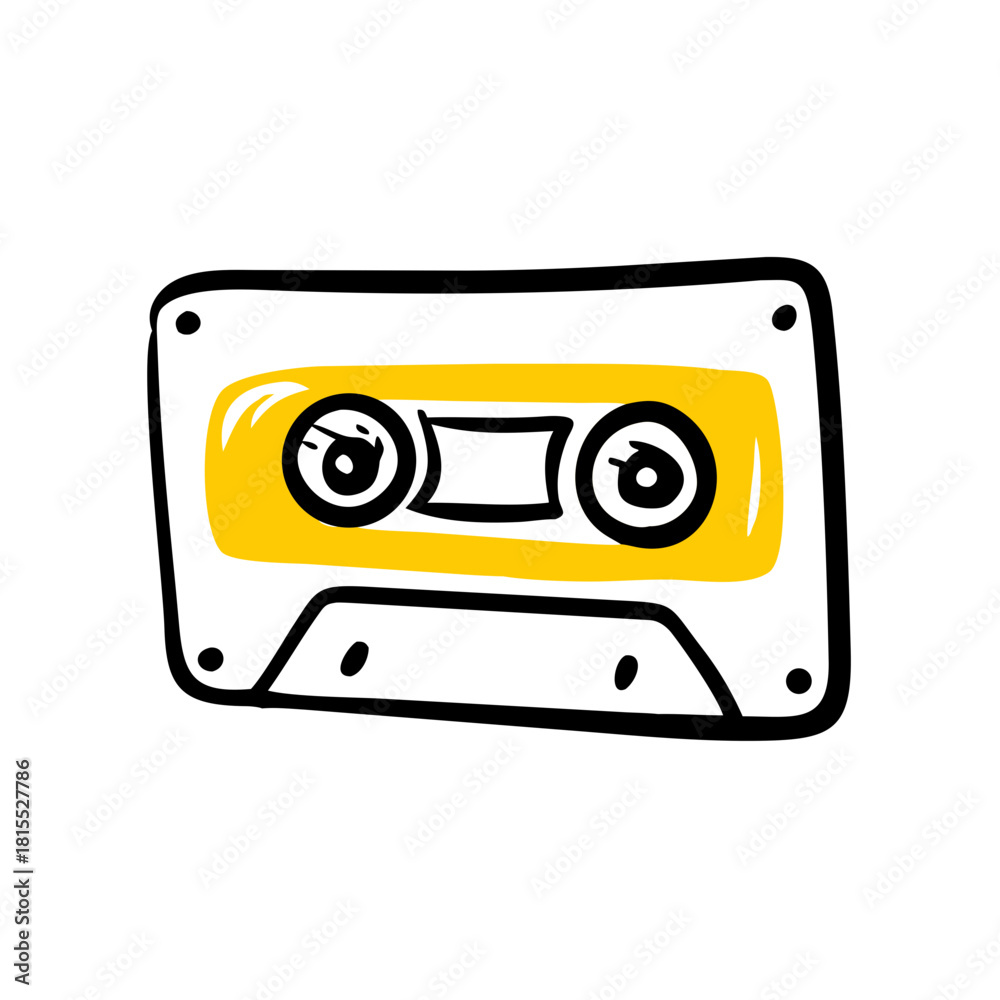 Obraz premium Cartoon Cassette Tape in Yellow Color on Black Background