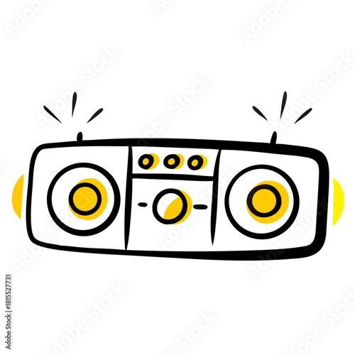 Cartoon Boombox with Yellow Lights and Speakers