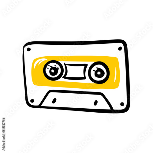 Cartoon Cassette Tape in Yellow Color on Black Background