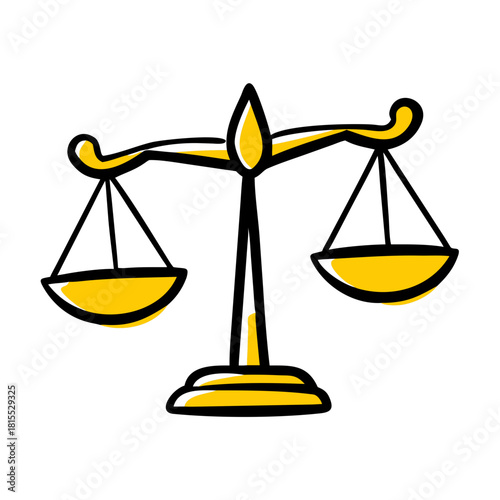 A Gold Cartoon Balance Scale Symbol Against Black Background