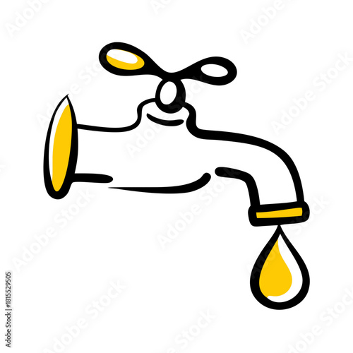 Cartoon Faucet with Yellow Water Drop Save Icon