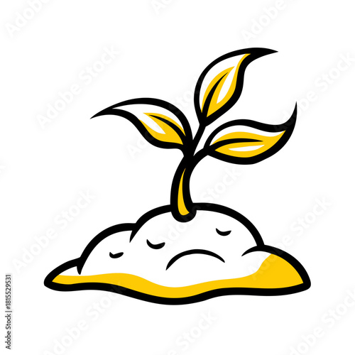 A seedling sprouting with yellow leaves from the soil