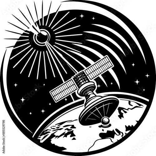 Satellite in Orbit over the Earth Receiving Signal Beams