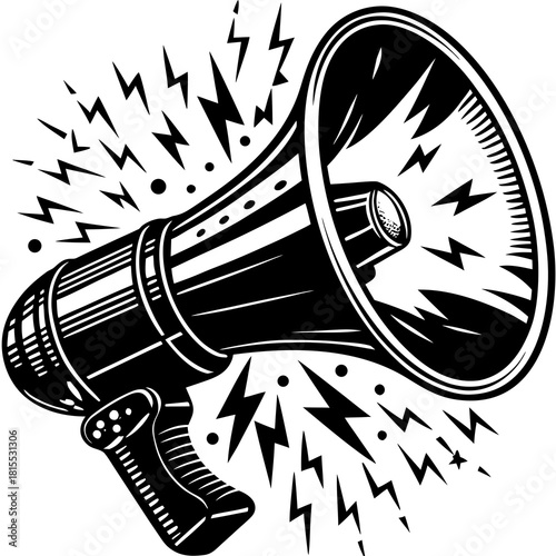 Black and White Megaphone Symbolizing Loud Sound and Annoucement