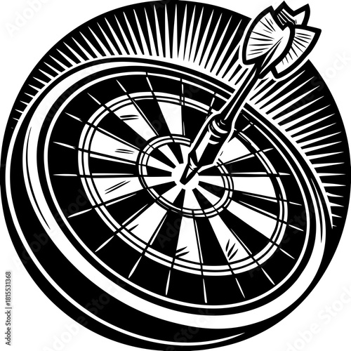 Darts arrow hitting the bullseye on the target board