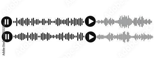 
Podcast sound waves, audio spectrum waveforms, music or voice digital track vector line soundwaves. digital equalizer patterns in a simple black and white line style.  