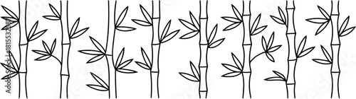 Black and white line art of bamboo stalks with leaves plant nature