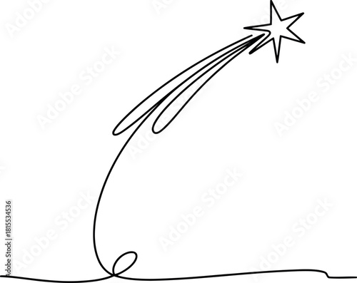 Single line drawing of a shooting star with trailing light streaks comet meteor