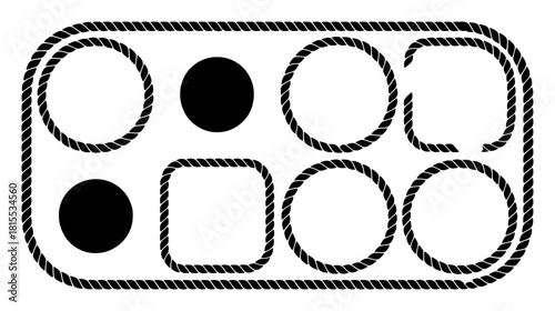 Black Rope Border With Circles and Squares on White Background