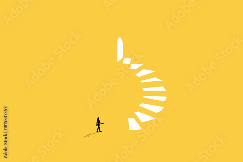 Business career opportunity. business woman walking up. concept of stairs, personal growth, development, success