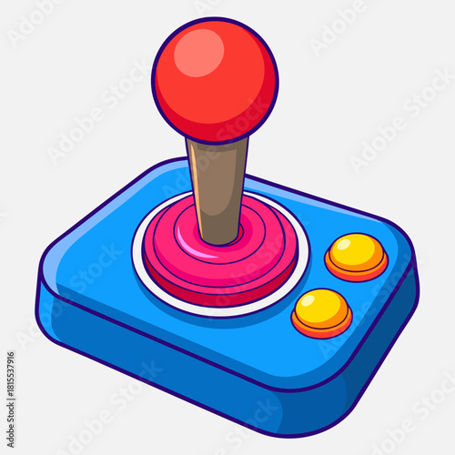 Cartoon joystick controller with buttons on white background