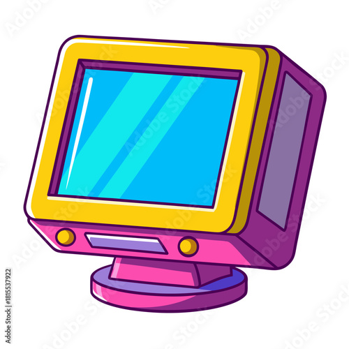 Cartoon CRT Computer Monitor with Glowing Blue Screen