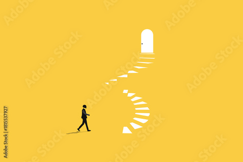 Business career opportunity. businessman walking up. concept of stairs, personal growth, development, success