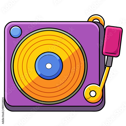 Cartoon Turntable Playing Vinyl Records and Making Music