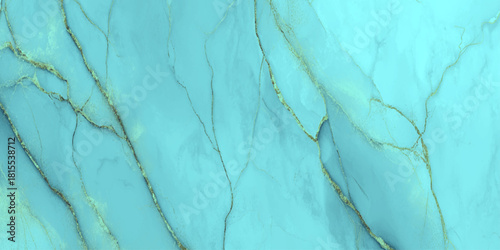 Abstract turquoise blue marble texture background with swirling ink and silver metallic veins for wall decor.