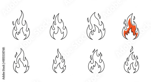 Ignite your designs with these dynamic flame icons, perfect for adding a spark of energy and passion to your next project, bold and vibrant!