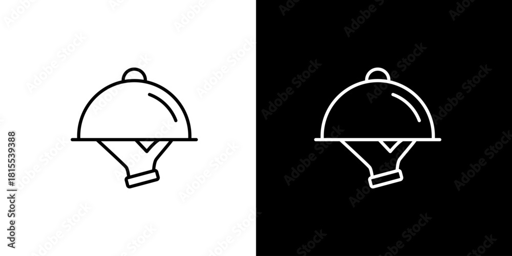 Fototapeta premium Hand holding a covered serving dish vector line icon. Simple outline symbol for food delivery, restaurant, and gourmet dining, isolated illustration element