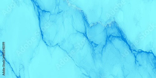 Abstract turquoise blue marble texture background with swirling ink and silver metallic veins for wall decor.