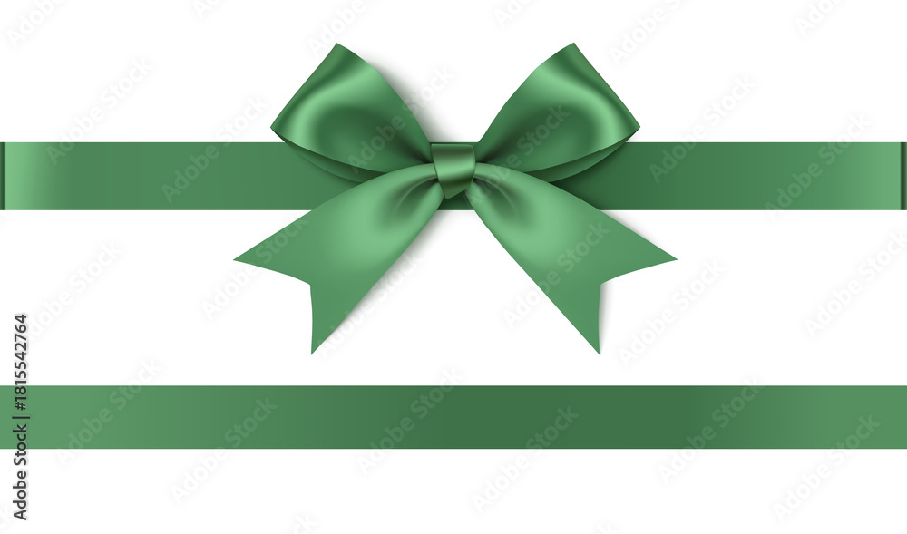 Obraz premium Decorative green bow with green ribbon isolated on white. Christmas, New Year or Patricks day decoration. Beautiful green gift bow. Vector stock illustration. Not AI