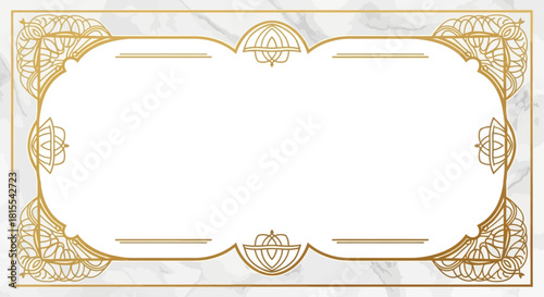 A formal flat design certificate border, elegantly blending subtle marble textures with intricate golden filigree and geometric elements, perfect for prestigious awards and documents.
