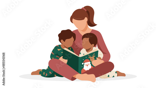 Cozy Reading Time: A mother and her children sharing a heartwarming moment as they immerse themselves in a book, fostering a sense of togetherness and love.