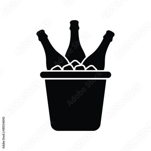 Champagne bottles in ice bucket vector illustration celebration drink cooler party beverage container cool refreshment icon isolated eps graphic