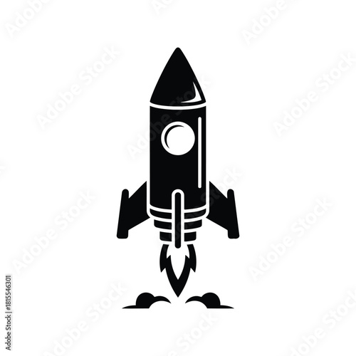 Black rocket ship vector illustration space travel launch exploration science technology isolated graphic