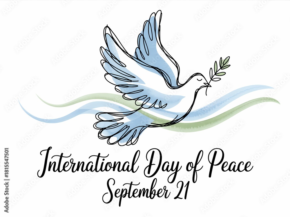 Fototapeta premium Symbolic dove carrying olive branch on international day of peace september twenty first
