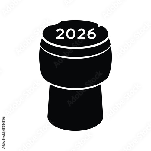 Champagne cork 2026 vector illustration celebration wine stopper new year party element festive beverage icon