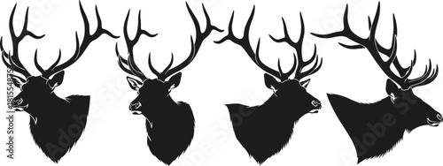 Deer antler silhouette, wildlife vector, animal head sketch, nature design, flat illustration, cad drawing flat vector illustration
